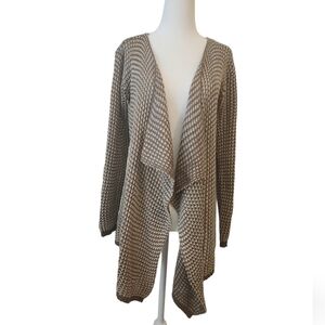 Waffle Knit Open Front Long Sleeve Tan And Cream Sweater S